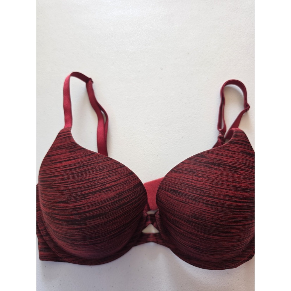 Victoria's Secret 34D Red Black Push Up Underwire Bra Padded Plunge Sexy VS
